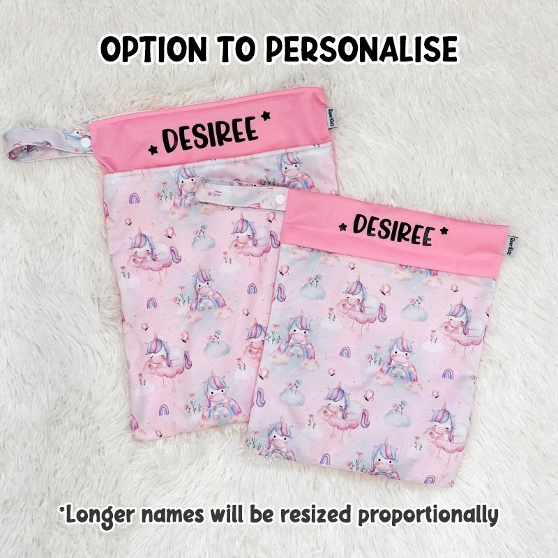 Wet Bag Design 79 – Pink Unicorns - Option to personalise